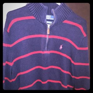 Navy/red striped POLO pullover half zip